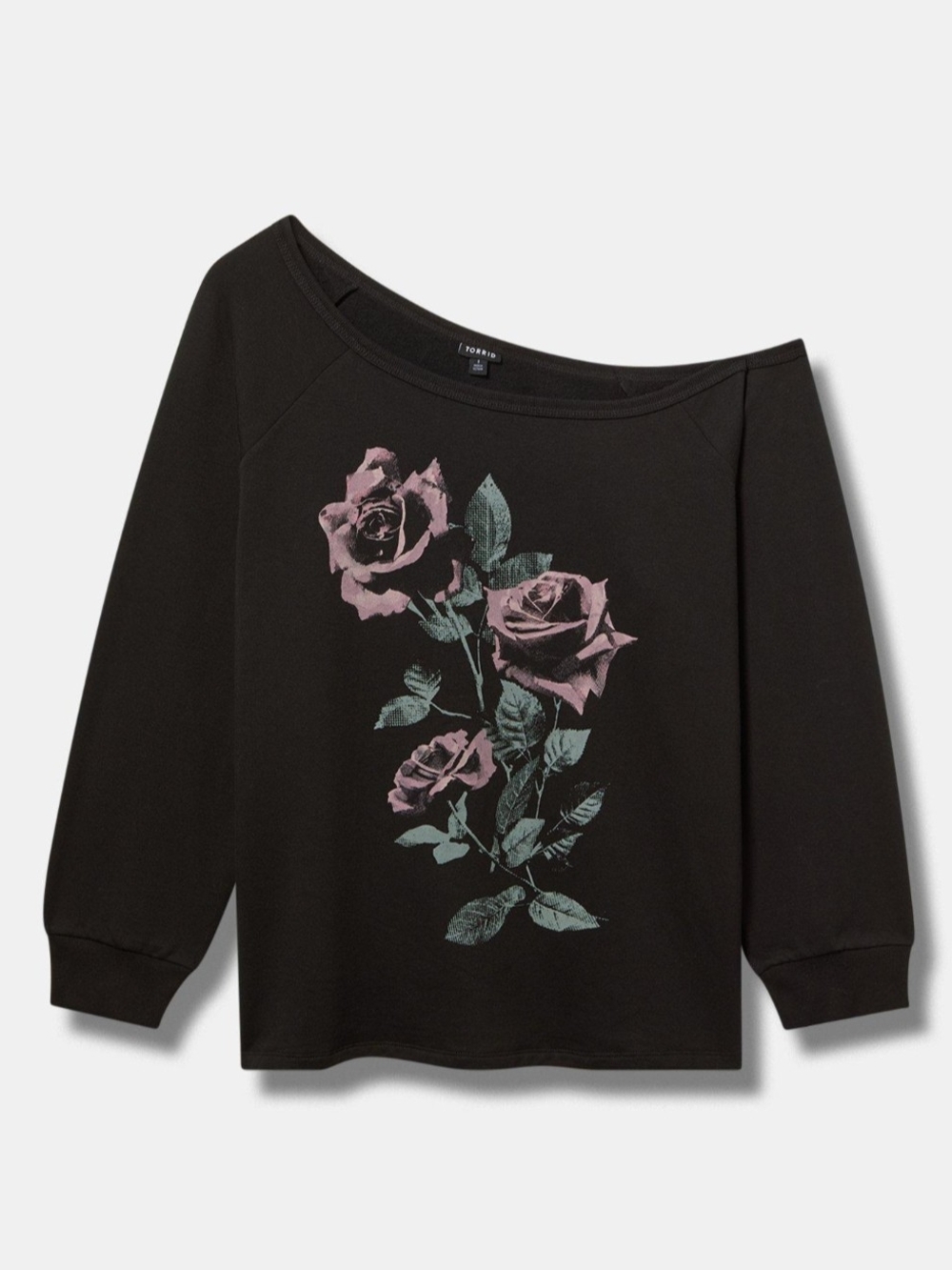 Torrid Roses Black Off Shoulder Super Soft Fleece Pullover Size 3 3X
